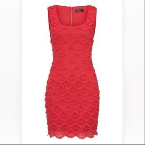 Guess Maria Coral Pink Lace Fringe Crochet Scalloped Zip Dress Size 6 NWOT